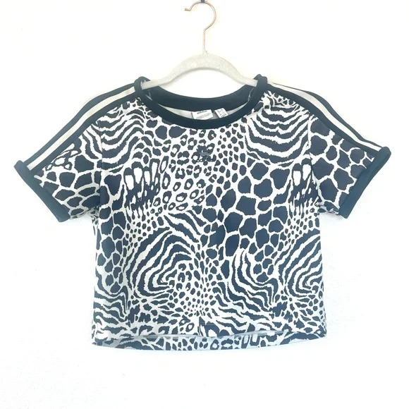 Adidas Originals Animal Print Crop Top Tee Short Sleeve Size S Small - Picture 2 of 8